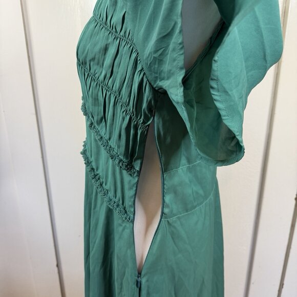 Chelsea28 Dress L Large Dark Green Short Flutter Sleeve Midi Festive Party - Picture 6 of 10